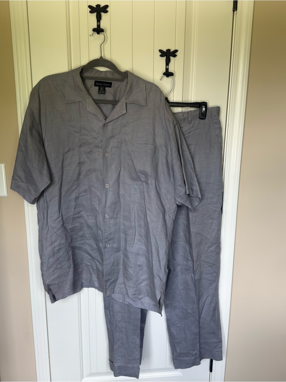 Godbody Men's Gray 100% Linen Shirt & Pants Set